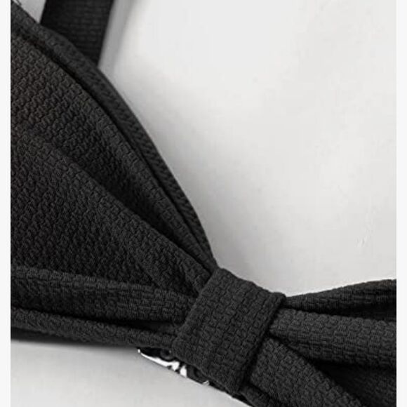 NEW CUPSHE Black Bikini Set High-Waisted Belted Knotted Sweetheart Top – Size XL - Picture 4 of 7